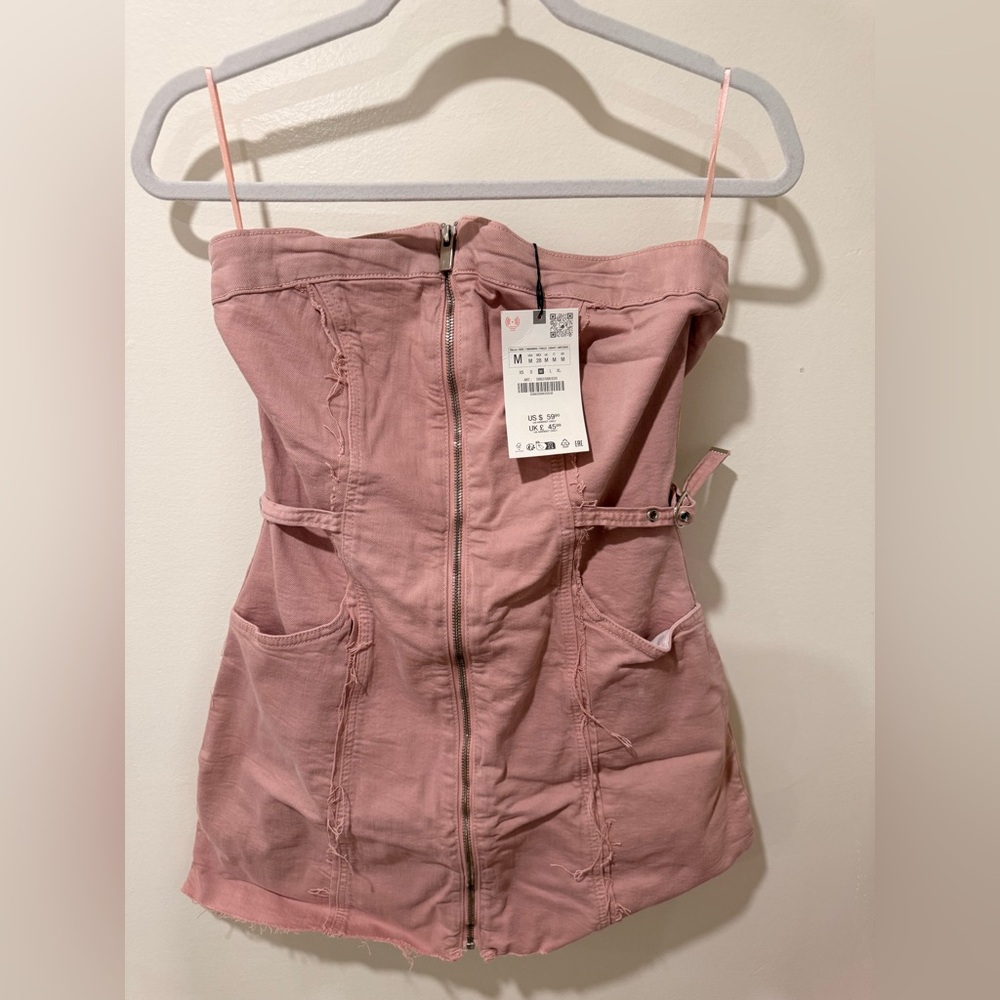 Zara Blush Pink Strapless Mini Dress